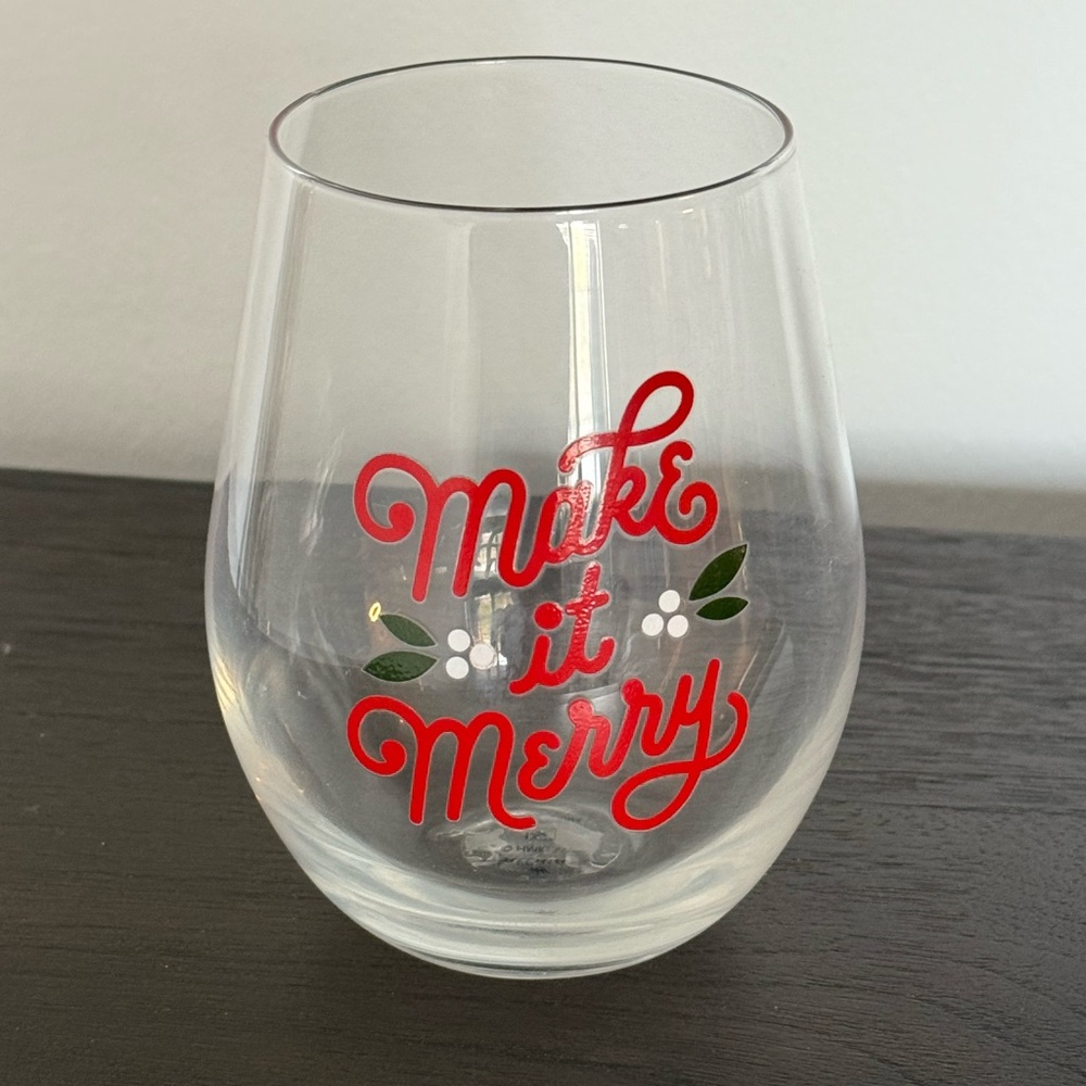 NWOT Hallmark Make It Merry Christmas Stemless Wine Glass 15oz